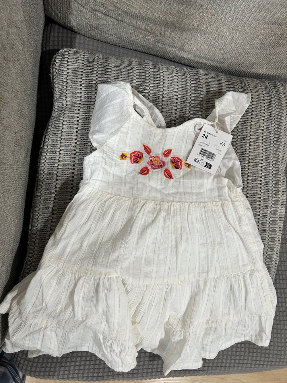Girls White Embroidered Ruffle Sundress - Floral Detail